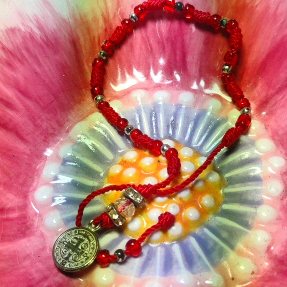 Beautiful handmade red beaded religious bracelet